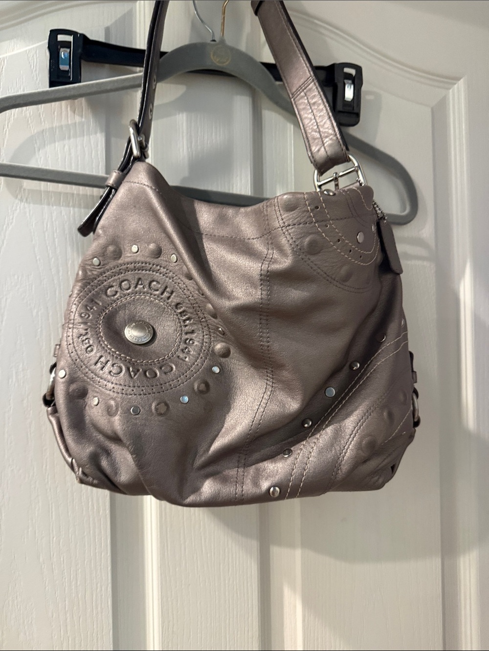 Coach Metallic Gray Leather Hobo Bag